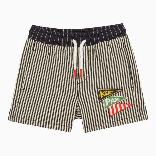 Navy striped cotton shorts with logo patch - KENZO - Modalova