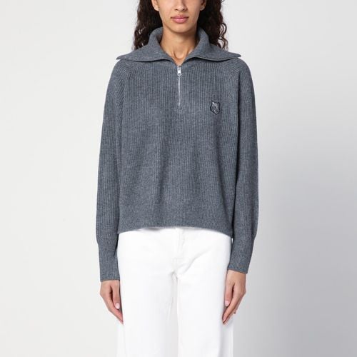 Grey half-zip jumper with Fox logo - Maison Kitsuné - Modalova