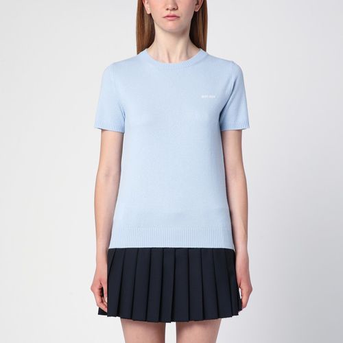 Maglia a manica corta azzurra cielo in cashmere - Miu Miu - Modalova