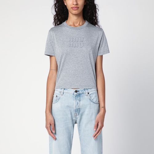 Grey cotton T-shirt with logo - Miu Miu - Modalova