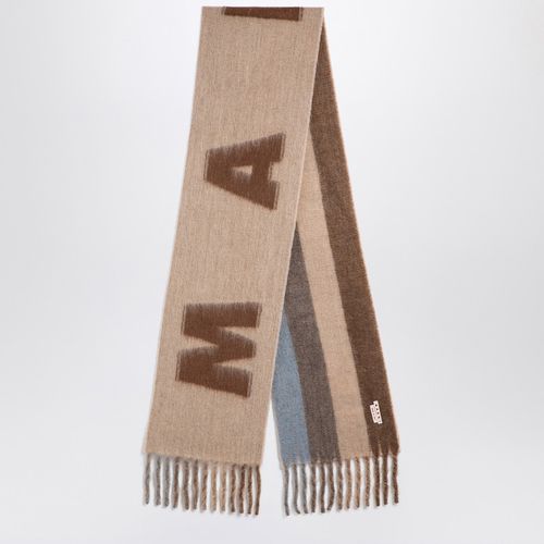 Brown wool blend scarf with maxi logo - Marni - Modalova