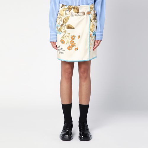 Sand-coloured mini skirt with silk print - Prada - Modalova