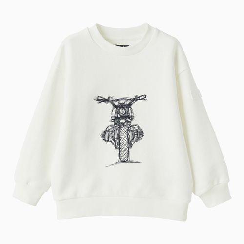 Milk- cotton crew-neck sweatshirt with motorbike embroidery - Il Gufo - Modalova