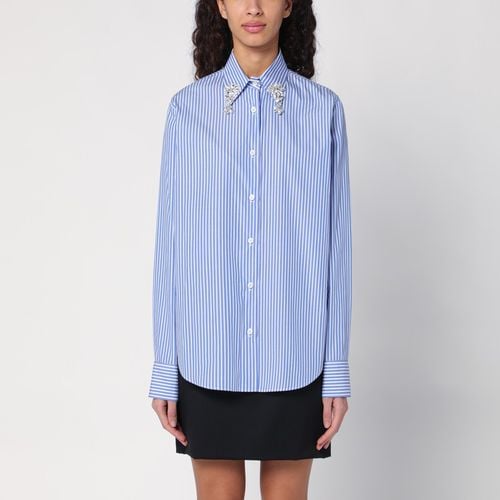 Camicia in popeline azzurra con strass - Prada - Modalova