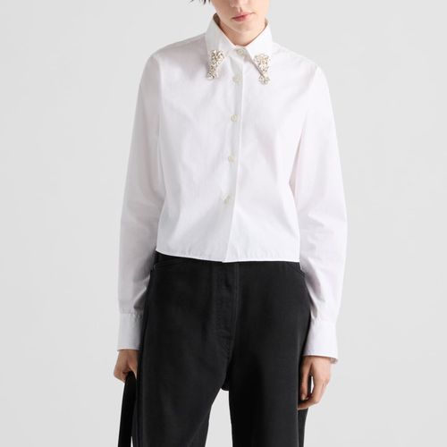 White poplin shirt with rhinestones - Prada - Modalova