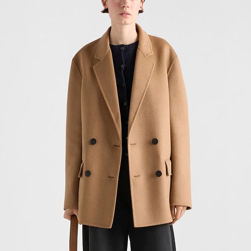 Double-breasted camel-colored cashgora jacket - Prada - Modalova