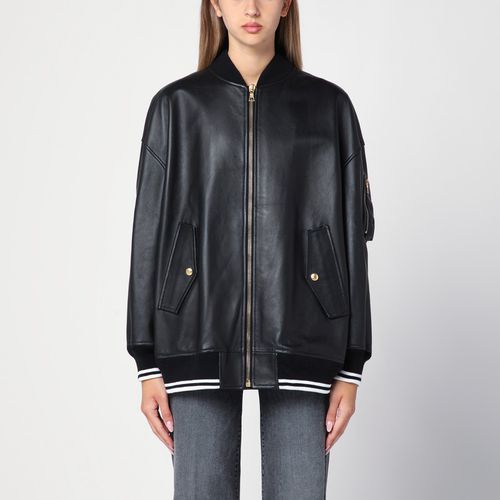 Black leather college bomber jacket - Palm Angels - Modalova