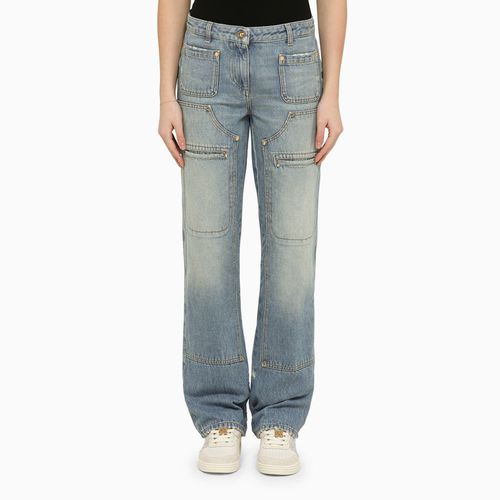 Blue washed-effect multi-pocket jeans in denim - Palm Angels - Modalova