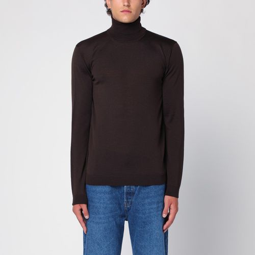 Ebenholzfarbener Rollkragenpullover aus Merinowolle - Roberto Collina - Modalova