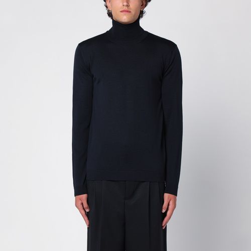 Navy merino wool turtleneck sweater - Roberto Collina - Modalova