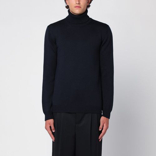 Navy merino wool turtleneck pullover - Roberto Collina - Modalova