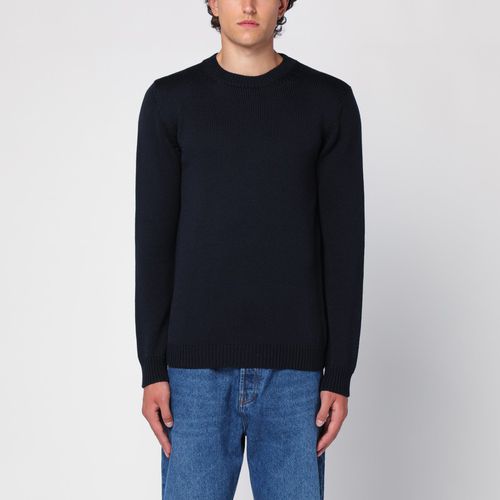 Navy merino wool crew-neck pullover - Roberto Collina - Modalova