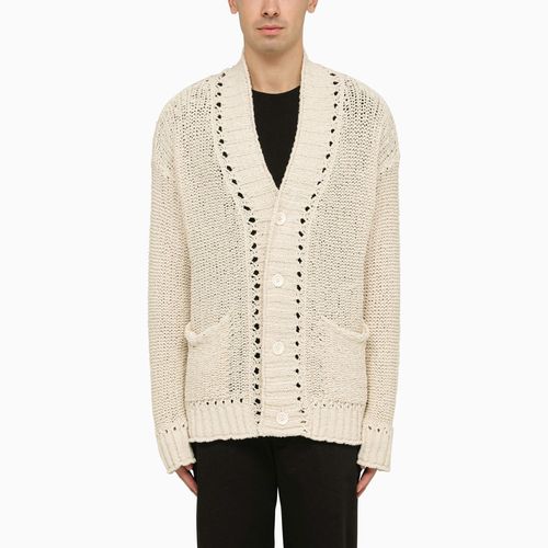 Cardigan traforato bianco in cotone - Roberto Collina - Modalova