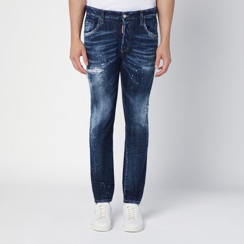 Navy washed denim jeans with wear - Dsquared2 - Modalova