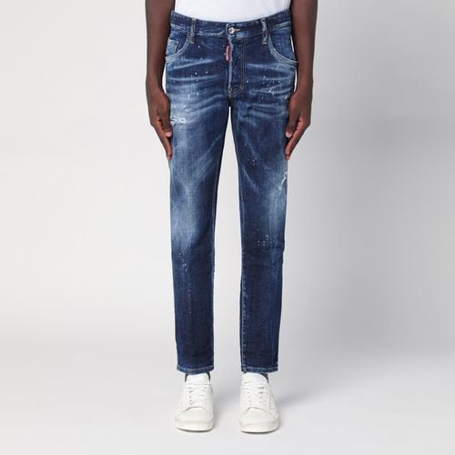 Navy washed denim jeans with wear - Dsquared2 - Modalova