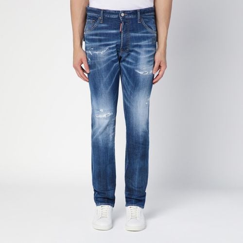 Navy washed denim jeans with wear - Dsquared2 - Modalova