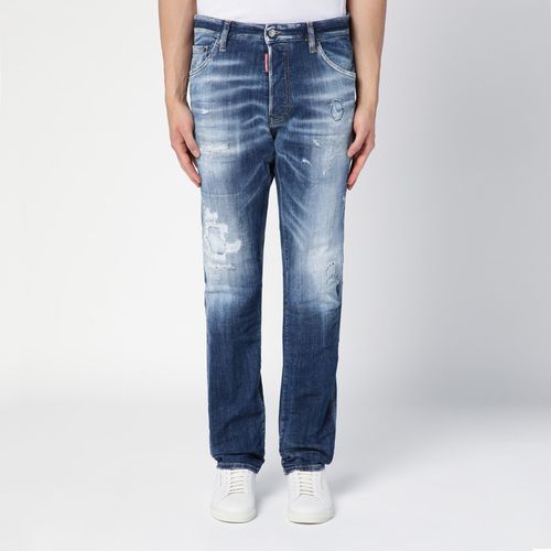 Navy washed denim jeans with wear - Dsquared2 - Modalova