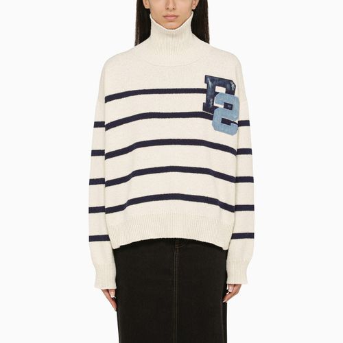 Blue/white striped turtleneck sweater with logo - Dsquared2 - Modalova