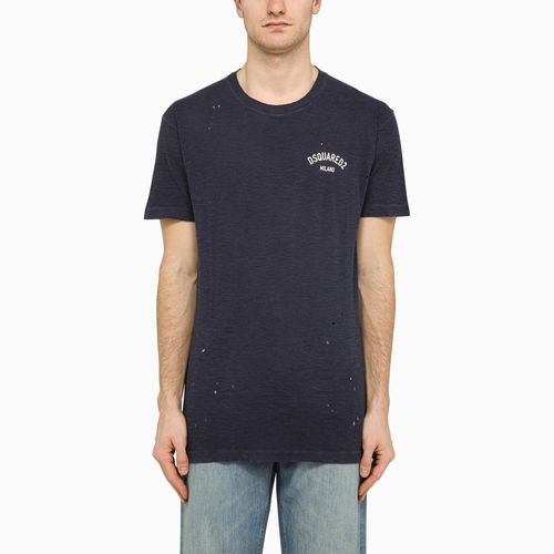 T-shirt navy in misto cotone con logo - Dsquared2 - Modalova