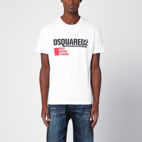 T-shirt bianca in cotone con stampa logo - Dsquared2 - Modalova