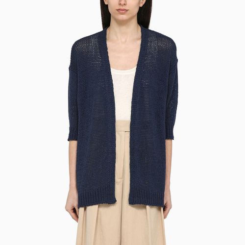 Navy cardigan in cotton blend knit - Roberto Collina - Modalova