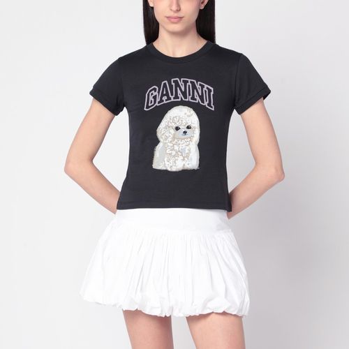 Washed black T-shirt with poodle print - GANNI - Modalova