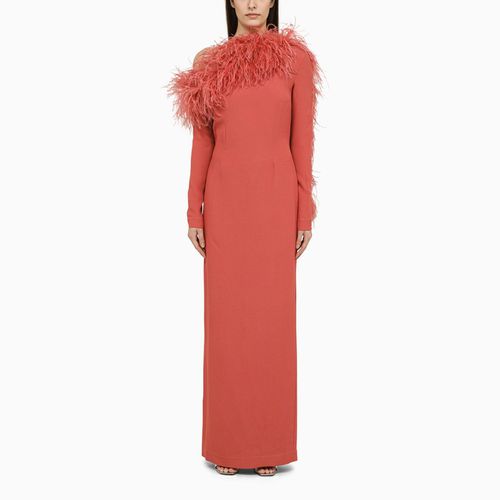 Peony-coloured long dress with feathers - Taller Marmo - Modalova