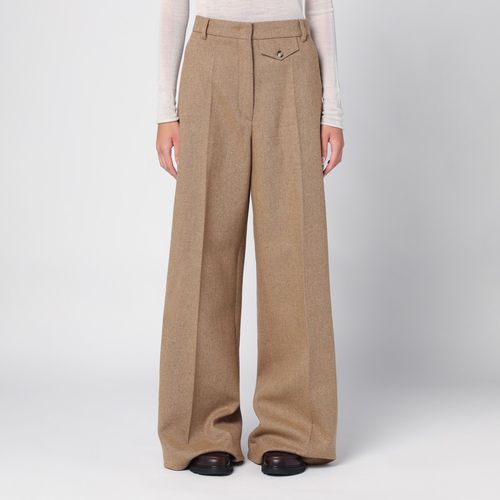 Beige wool blend tweed wide trousers - Sportmax - Modalova