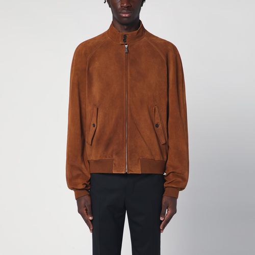 Camel-coloured suede bomber jacket - Prada - Modalova