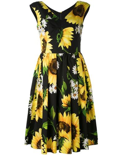 Robe à col v et fleurs - Dolce & Gabbana - Modalova