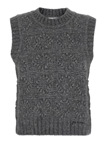 Bubble Sleeveless Vest With Logo Lettering On The Front In Wool Blend Woman - Ganni - Modalova