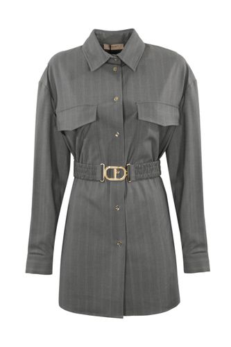 Pinstripe Maxi Shirt With Belt - TwinSet - Modalova