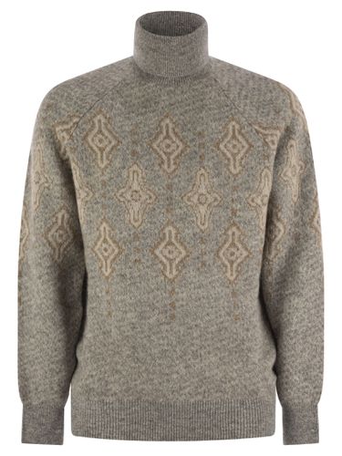 Geometric Jacquard Turtleneck Sweater In Alpaca, Cotton And Wool - Brunello Cucinelli - Modalova