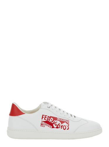 Achille Low Top Sneakers With Red Logo Detail In Leather Man - Ferragamo - Modalova