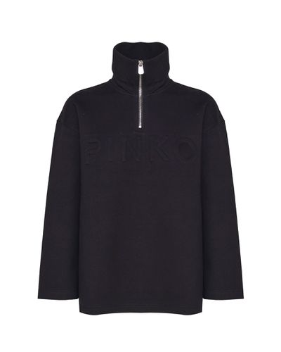 High Neck Sweatshirt With Zip And Logo Embroidery - Pinko - Modalova