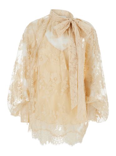 Beige Illustration Blouse With Lace Overlay In Cotton Blend Woman - Zimmermann - Modalova