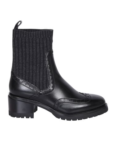 Santoni Low Heel Brogue Black Boot - Santoni - Modalova