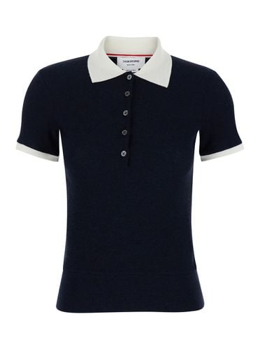 Fitted Polo Shirt With Contrasting Collar In Wool Woman - Thom Browne - Modalova