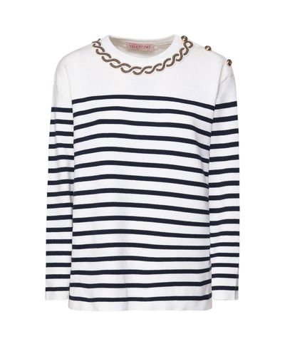 Embellished Striped Crewneck Jumper - Valentino - Modalova