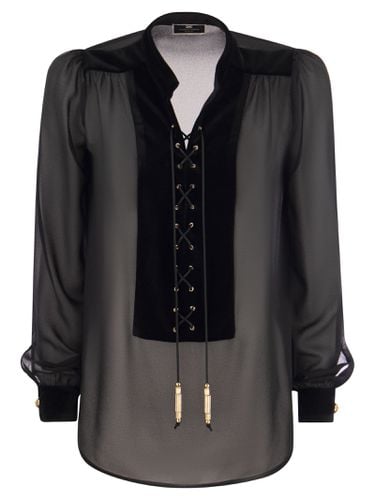 Viscose Shirt With Velvet Plastron - Elisabetta Franchi - Modalova