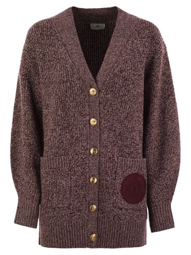 Wool-blend Cardigan With Logo Patch - Elisabetta Franchi - Modalova