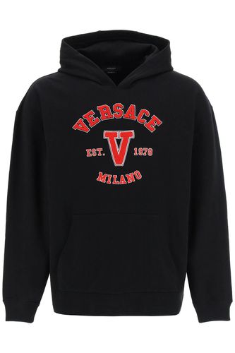 Hooded Cotton Logo Sweatshirt - Versace - Modalova