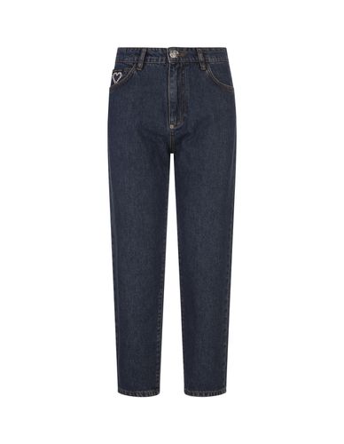 Crystal Heart Denim Mom Fit Trousers In Deep Sea - Philipp Plein - Modalova