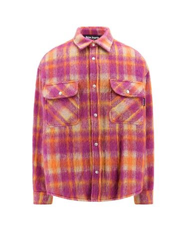 Brushed Wool Check Overshirt - Palm Angels - Modalova