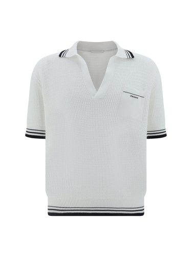 Logo Embroidered Knit Polo Shirt - Prada - Modalova