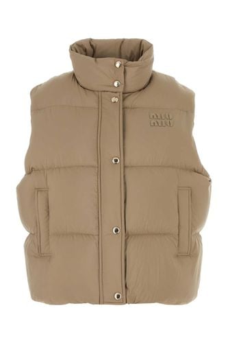 Cappuccino Polyester Sleeveless Down Jacket - Miu Miu - Modalova