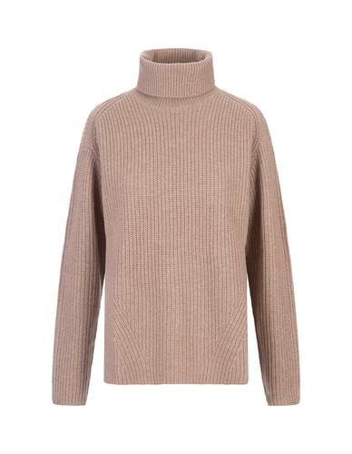 Want High Neck Sweater In Sand Ribbed Cashmere - Parosh - Modalova