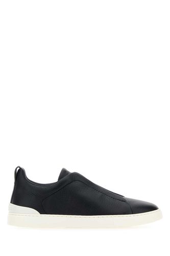 Midnight Blue Leather Slip Ons - Zegna - Modalova