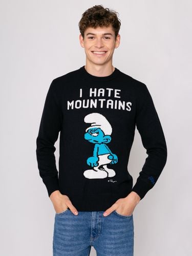 Man Navy Sweater i Hate Mountains Smurf Print peyo Special Edition - MC2 Saint Barth - Modalova