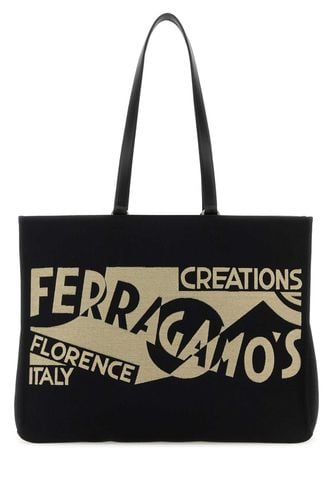 Black Canvas Large Tt Sign Shopping Bag - Ferragamo - Modalova